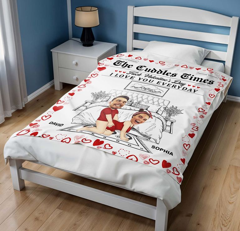Personalized Couple Face Photo F*ck Valentine's Day I Love You Everyday Blanket Anniversary Valentine's Day Gift for Husband Wife Boyfriend Girlfriend