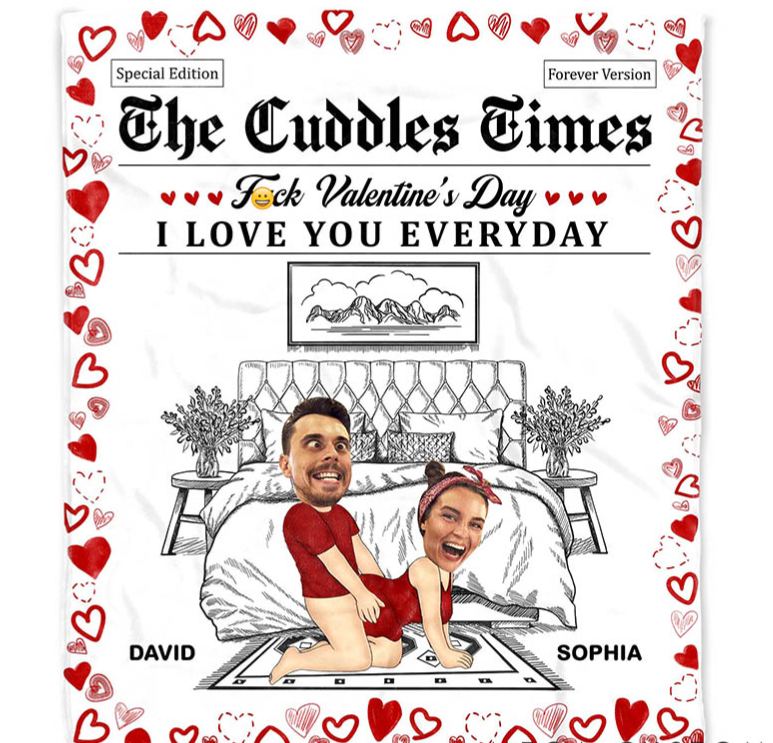 Personalized Couple Face Photo F*ck Valentine's Day I Love You Everyday Blanket Anniversary Valentine's Day Gift for Husband Wife Boyfriend Girlfriend