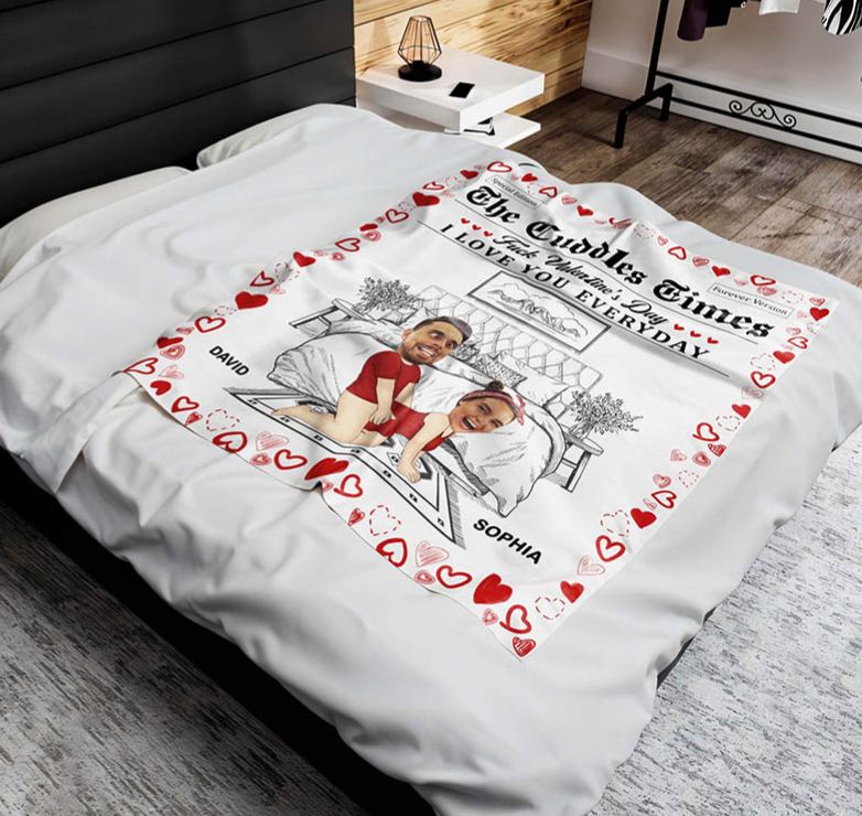 Personalized Couple Face Photo F*ck Valentine's Day I Love You Everyday Blanket Anniversary Valentine's Day Gift for Husband Wife Boyfriend Girlfriend