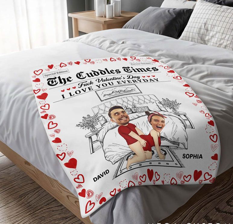 Personalized Couple Face Photo F*ck Valentine's Day I Love You Everyday Blanket Anniversary Valentine's Day Gift for Husband Wife Boyfriend Girlfriend