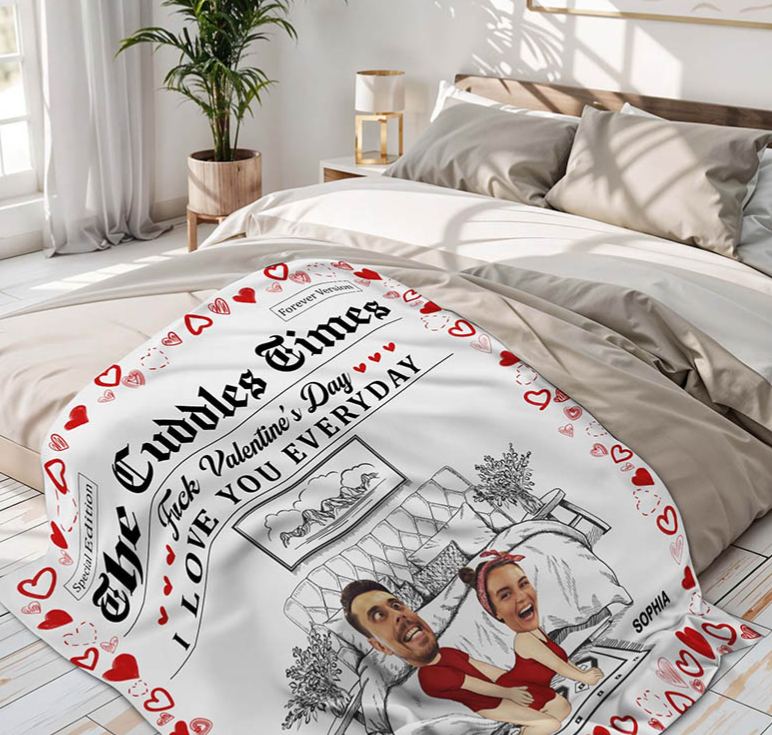 Personalized Couple Face Photo F*ck Valentine's Day I Love You Everyday Blanket Anniversary Valentine's Day Gift for Husband Wife Boyfriend Girlfriend