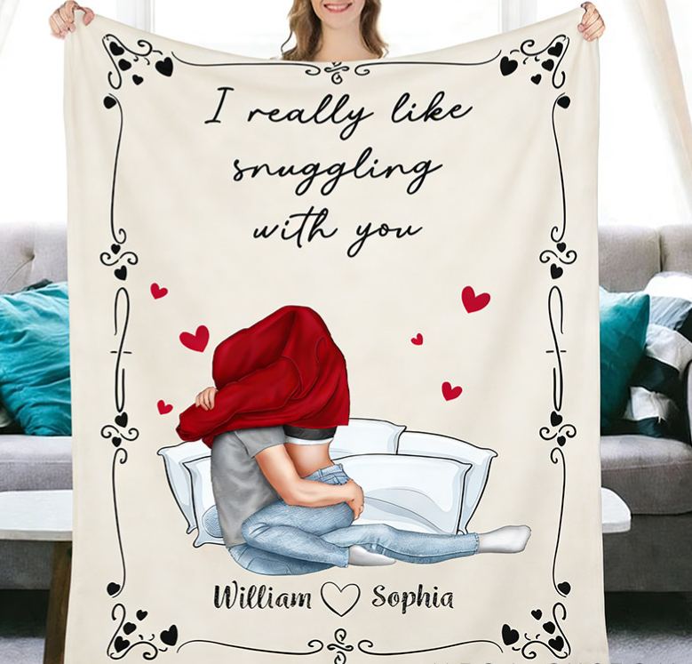 Personalized Snuggling Couple Blanket Custom Couple Valentine's Throw Blanket I Really Like Snuggling With You Couple Gift