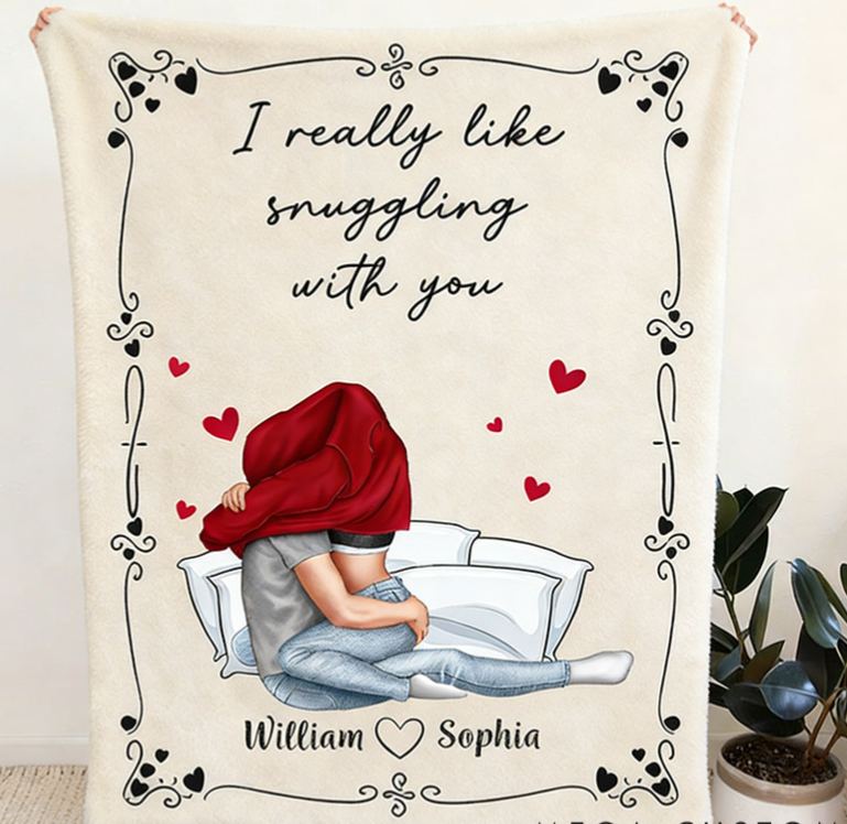 Personalized Snuggling Couple Blanket Custom Couple Valentine's Throw Blanket I Really Like Snuggling With You Couple Gift