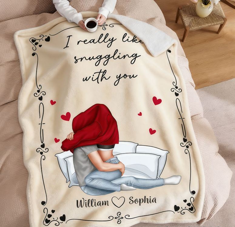 Personalized Snuggling Couple Blanket Custom Couple Valentine's Throw Blanket I Really Like Snuggling With You Couple Gift