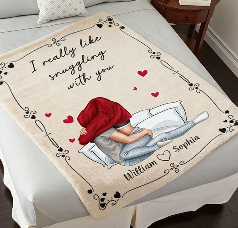 Personalized Snuggling Couple Blanket Custom Couple Valentine's Throw Blanket I Really Like Snuggling With You Couple Gift