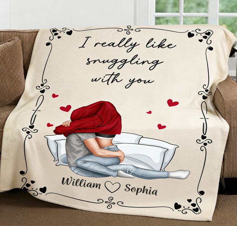 Personalized Snuggling Couple Blanket Custom Couple Valentine's Throw Blanket I Really Like Snuggling With You Couple Gift
