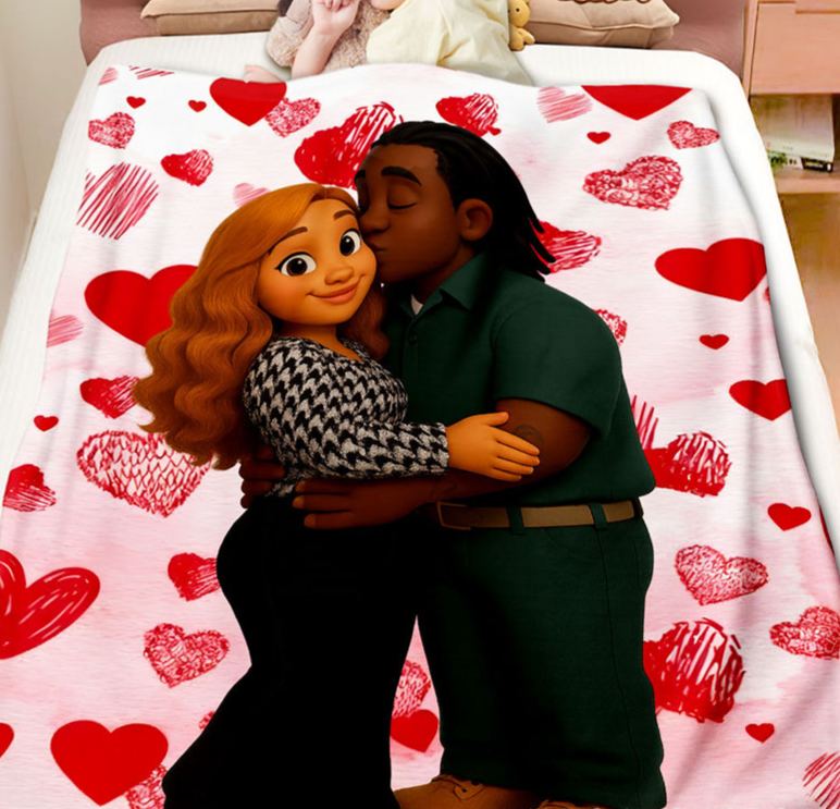 Personalized Couple Heart Blanket Custom Throw Blanket with Couple Face and Name Valentine's Day Gift for Couple