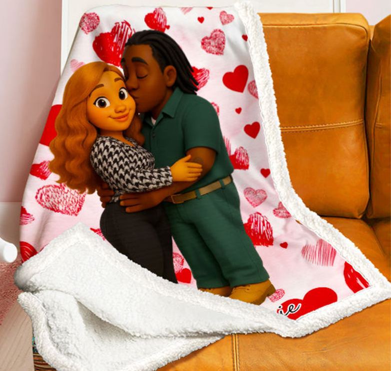 Personalized Couple Heart Blanket Custom Throw Blanket with Couple Face and Name Valentine's Day Gift for Couple