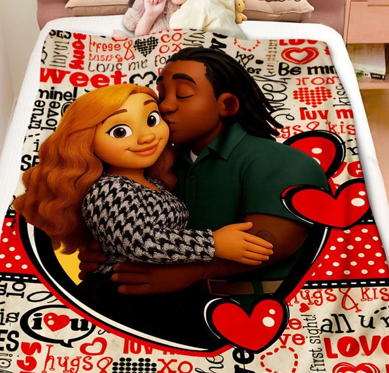 Personalized Heart Blankets Custom Couple Face and Name Blanket Valentines Blankets Gift for Couples Boyfriend Girlfriend Gift