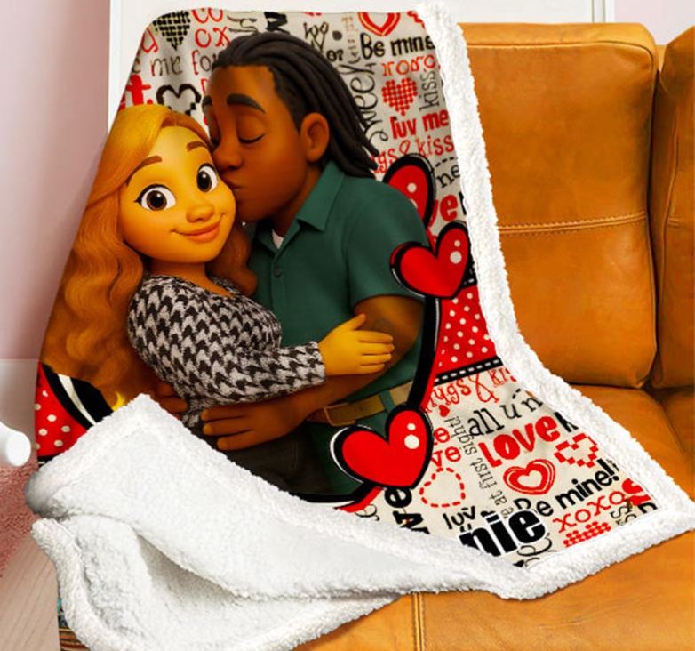 Personalized Heart Blankets Custom Couple Face and Name Blanket Valentines Blankets Gift for Couples Boyfriend Girlfriend Gift