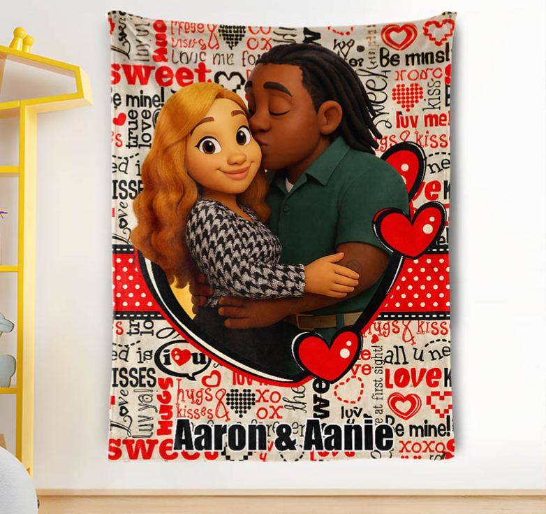 Personalized Heart Blankets Custom Couple Face and Name Blanket Valentines Blankets Gift for Couples Boyfriend Girlfriend Gift