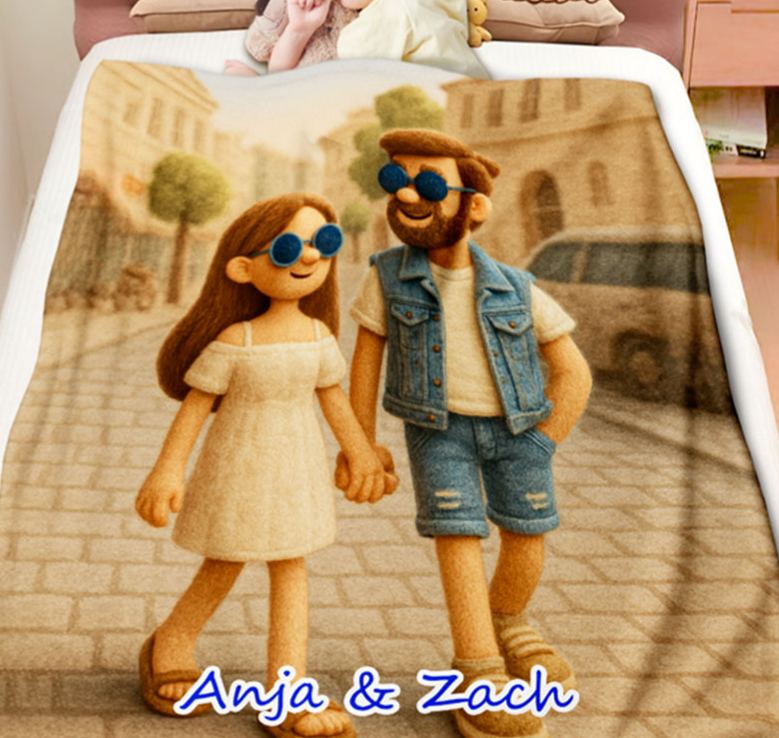 Personalized 3d Effect Wool Felt Style Blanket With Photo and Name Custom Cartoon Blanket for Couple Valentine's Gift for Couples