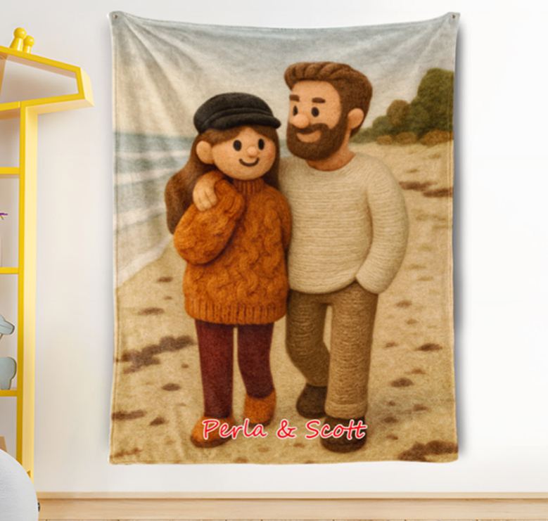 Personalized 3d Effect Wool Felt Style Blanket With Photo and Name Custom Cartoon Blanket for Couple Valentine's Gift for Couples