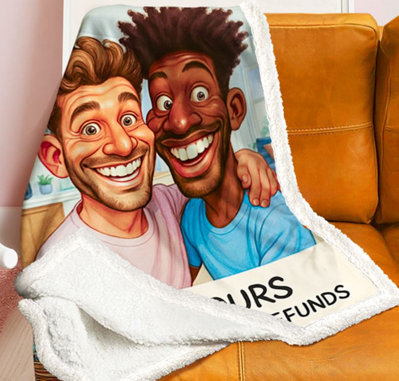 Personalized Cartoon Couple Blanket I’m Yours No Returns or Refunds Custom Exaggerated Comic Style Portrait Blankets for Couple
