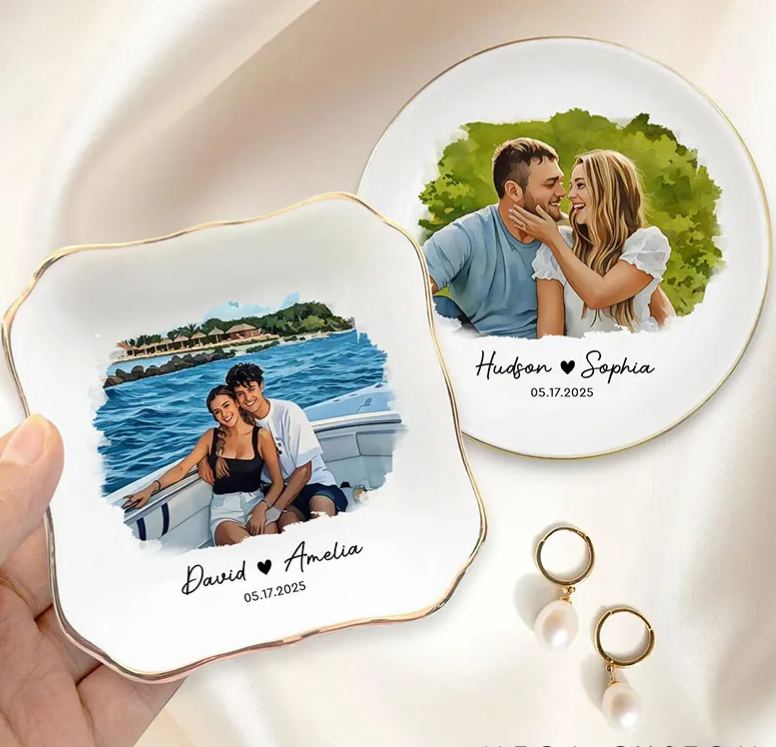 Personalized Couple Custom Photo Portrait Jewelry Dish with Name Keepsake Valentine's Gift for Wife Anniversary Gift for Girlfriend Unique Gift for Couple