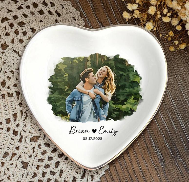 Personalized Couple Custom Photo Portrait Jewelry Dish with Name Keepsake Valentine's Gift for Wife Anniversary Gift for Girlfriend Unique Gift for Couple