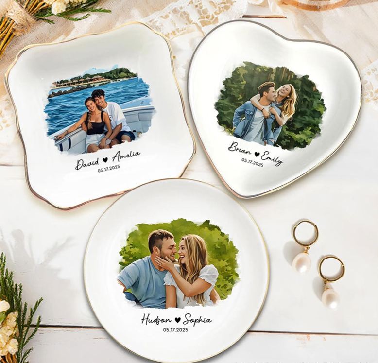 Personalized Couple Custom Photo Portrait Jewelry Dish with Name Keepsake Valentine's Gift for Wife Anniversary Gift for Girlfriend Unique Gift for Couple