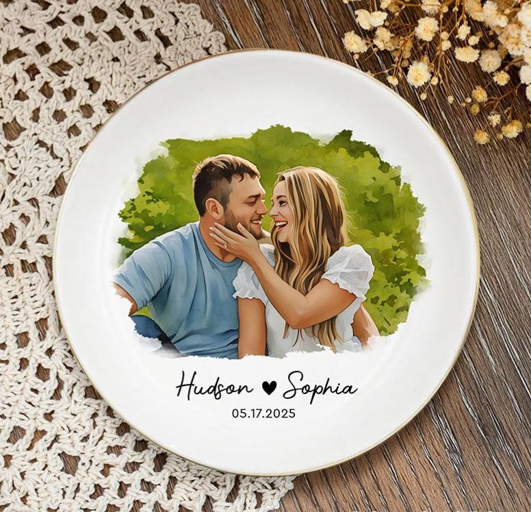 Personalized Couple Custom Photo Portrait Jewelry Dish with Name Keepsake Valentine's Gift for Wife Anniversary Gift for Girlfriend Unique Gift for Couple