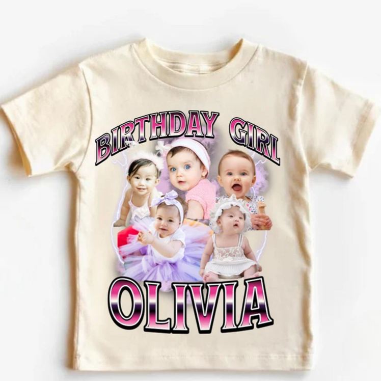 Personalized Birthday Kids Photos T-Shirt with Fun Character Design and Name for a Joyful Celebration