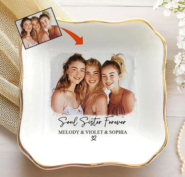Personalized Bestie Photo Ceramic Trinket Jewelry Dish Custom Photo and Names Galentine Gift for Bastie Valentine Gift for Friendship