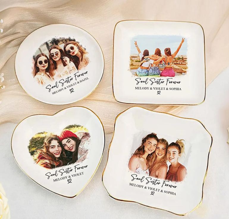 Personalized Bestie Photo Ceramic Trinket Jewelry Dish Custom Photo and Names Galentine Gift for Bastie Valentine Gift for Friendship