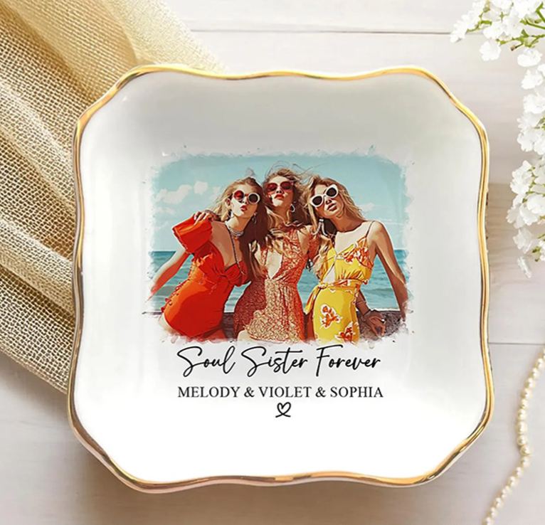 Personalized Bestie Photo Ceramic Trinket Jewelry Dish Custom Photo and Names Galentine Gift for Bastie Valentine Gift for Friendship