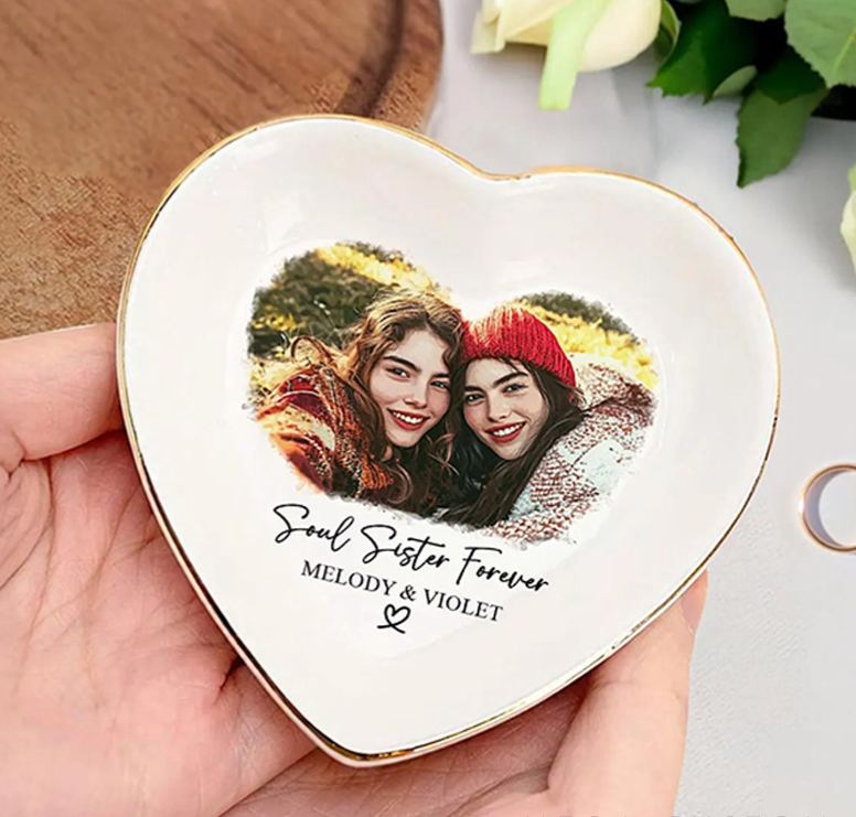 Personalized Bestie Photo Ceramic Trinket Jewelry Dish Custom Photo and Names Galentine Gift for Bastie Valentine Gift for Friendship