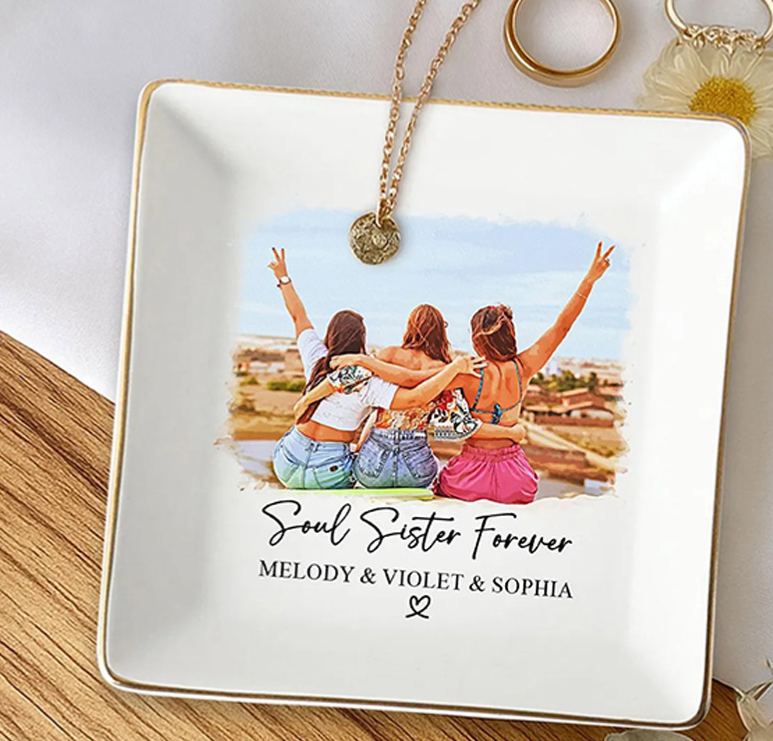 Personalized Bestie Photo Ceramic Trinket Jewelry Dish Custom Photo and Names Galentine Gift for Bastie Valentine Gift for Friendship