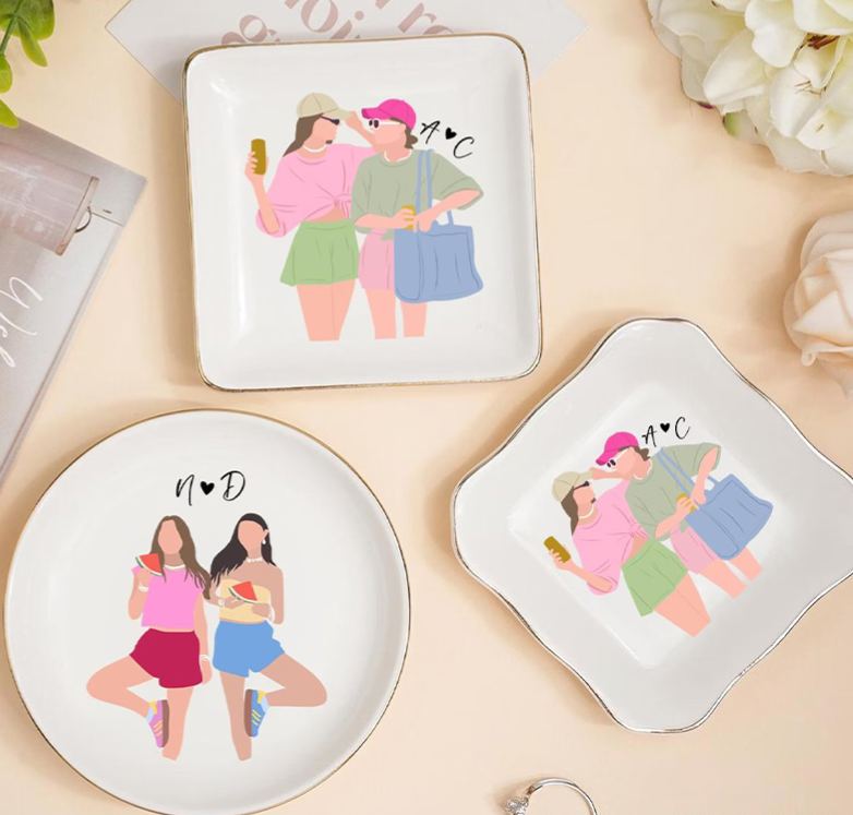 Personalized Bestie Faceless Portrait Trinket Dish Custom Photo Galentine Gift for Bastie Valentine Gift for Friendship