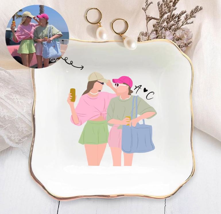 Personalized Bestie Faceless Portrait Trinket Dish Custom Photo Galentine Gift for Bastie Valentine Gift for Friendship