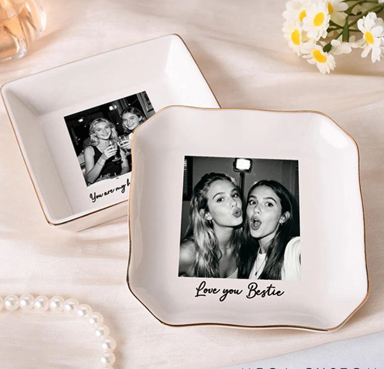 Personalized Bestie Photo Ceramic Trinket Jewelry Dish Custom Photo Galentine Gift for Bastie Valentine Gift for Friendship