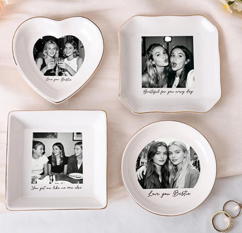 Personalized Bestie Photo Ceramic Trinket Jewelry Dish Custom Photo Galentine Gift for Bastie Valentine Gift for Friendship