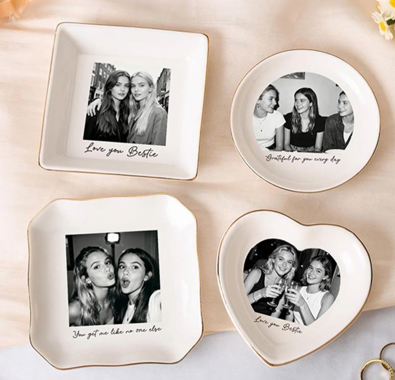 Personalized Bestie Photo Ceramic Trinket Jewelry Dish Custom Photo Galentine Gift for Bastie Valentine Gift for Friendship