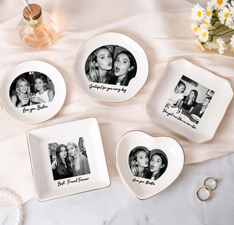 Personalized Bestie Photo Ceramic Trinket Jewelry Dish Custom Photo Galentine Gift for Bastie Valentine Gift for Friendship