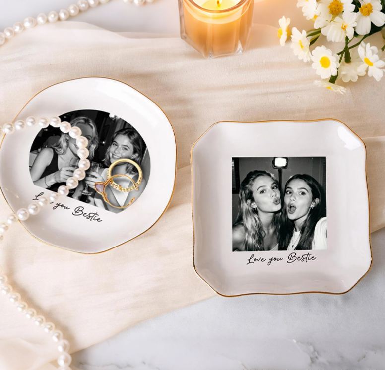 Personalized Bestie Photo Ceramic Trinket Jewelry Dish Custom Photo Galentine Gift for Bastie Valentine Gift for Friendship