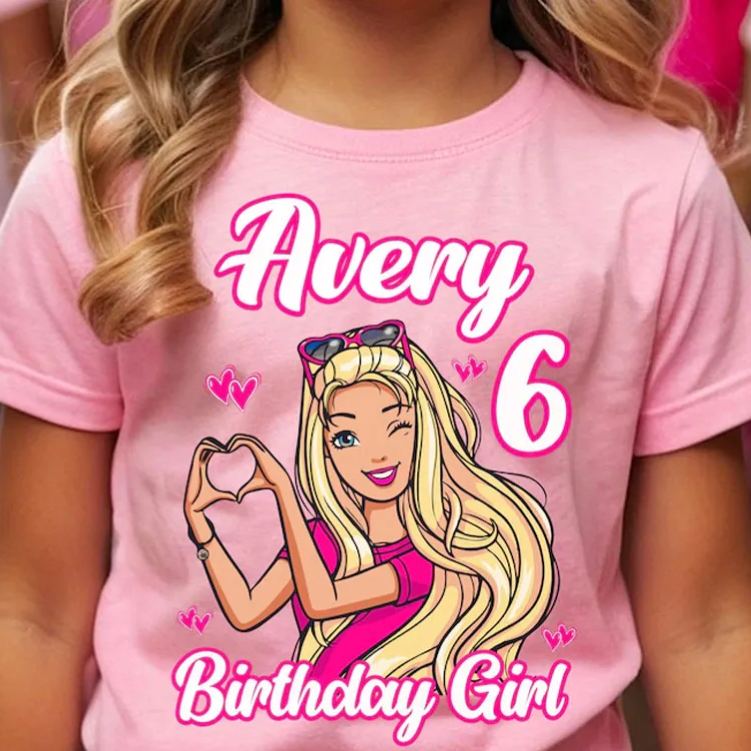 Personalized Birthday Girl Kids T-Shirt with Pink Princess Theme and Name for a Magical Birthday