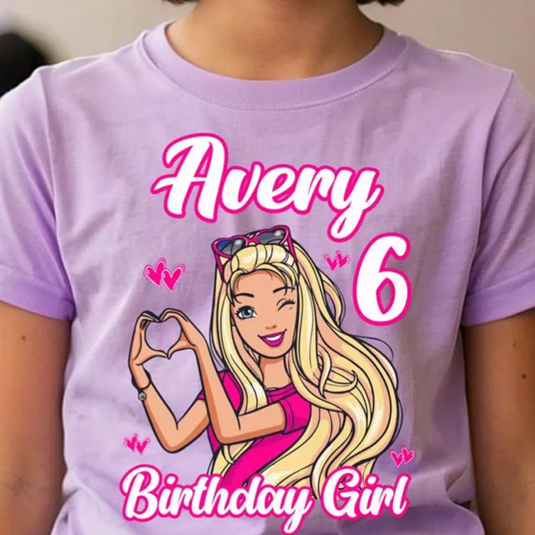 Personalized Birthday Girl Kids T-Shirt with Pink Princess Theme and Name for a Magical Birthday