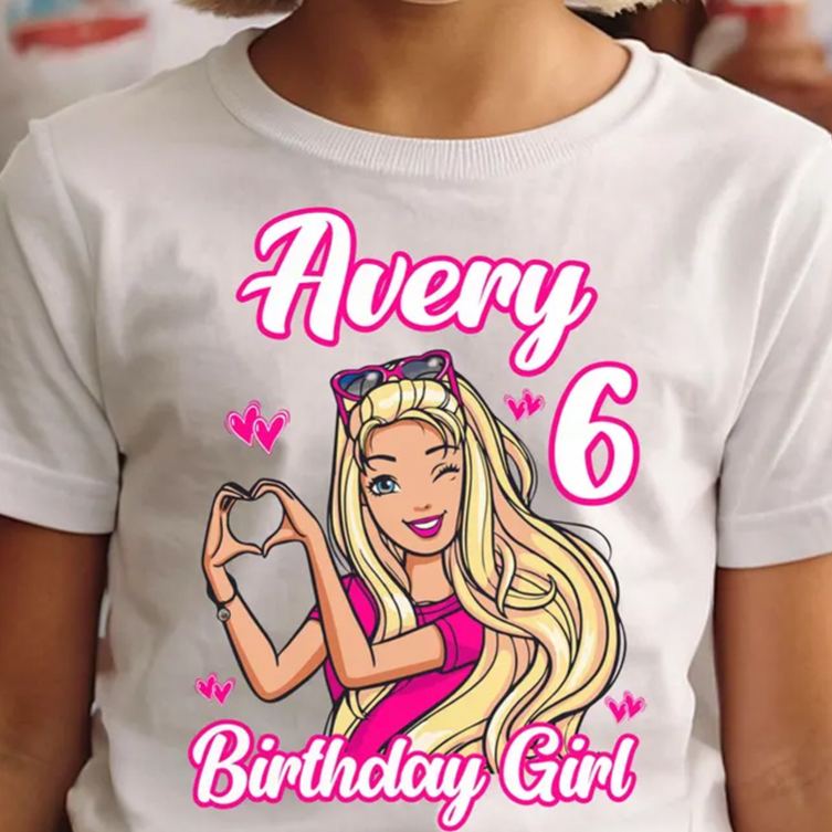 Personalized Birthday Girl Kids T-Shirt with Pink Princess Theme and Name for a Magical Birthday