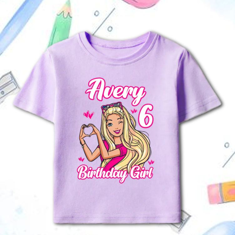 Personalized Birthday Girl Kids T-Shirt with Pink Princess Theme and Name for a Magical Birthday