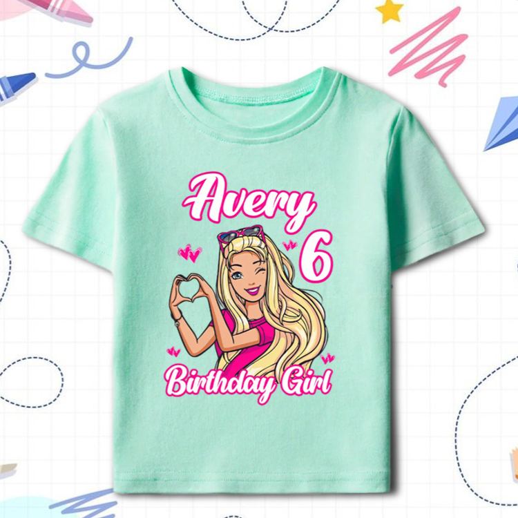Personalized Birthday Girl Kids T-Shirt with Pink Princess Theme and Name for a Magical Birthday