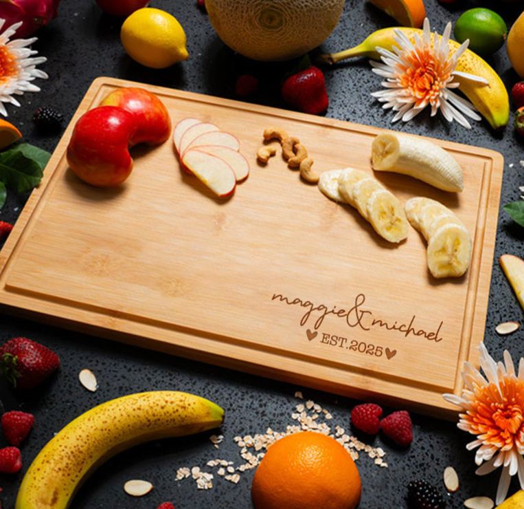 Personalized Wooden Bamboo Couple Cutting Board Anniversary Engagement Wedding Gift For Newlywed