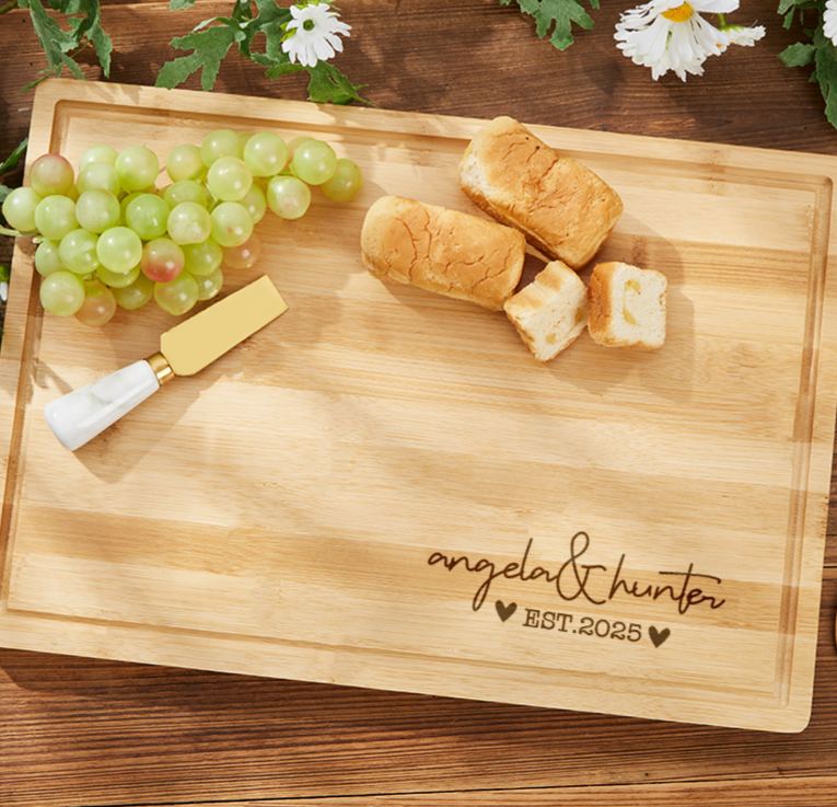 Personalized Wooden Bamboo Couple Cutting Board Anniversary Engagement Wedding Gift For Newlywed
