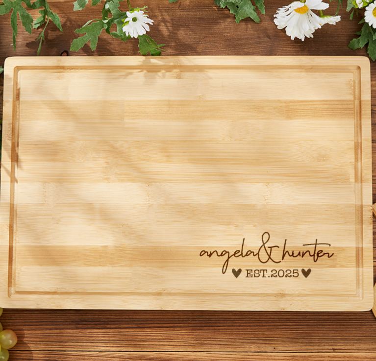 Personalized Wooden Bamboo Couple Cutting Board Anniversary Engagement Wedding Gift For Newlywed