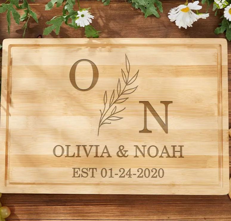 Personalized Wooden Anniversary Cutting Board for Couple Engraved Bamboo Anniversary Cutting Board Initials Couple Anniversary Gift