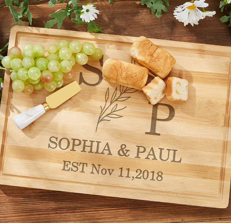 Personalized Wooden Anniversary Cutting Board for Couple Engraved Bamboo Anniversary Cutting Board Initials Couple Anniversary Gift