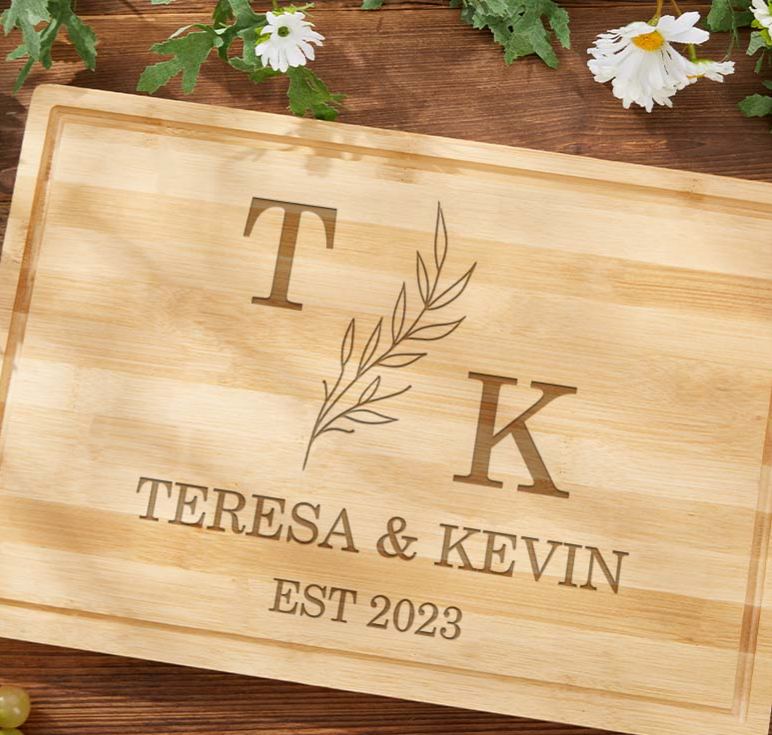 Personalized Wooden Anniversary Cutting Board for Couple Engraved Bamboo Anniversary Cutting Board Initials Couple Anniversary Gift
