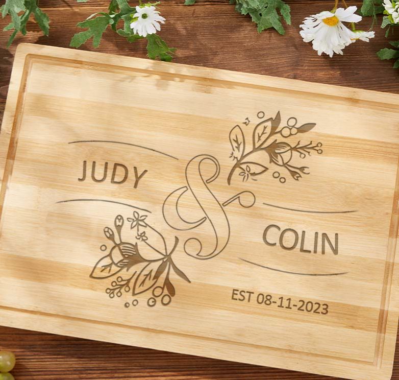 Personalized Husband Wife Anniversary Cutting Board Couple Wooden Anniversary Bamboo Cutting Board Floral Circle Design Cutting Board for Husband Wife