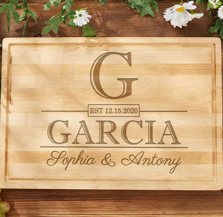 Personalized Couple 5th Anniversary Bamboo Cutting Board Wife Husband Wooden Anniversary Cutting Board Monogram Cutting Board for Her Him