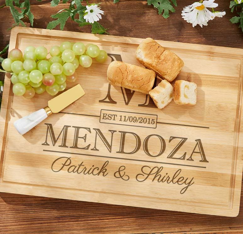 Personalized Couple 5th Anniversary Bamboo Cutting Board Wife Husband Wooden Anniversary Cutting Board Monogram Cutting Board for Her Him