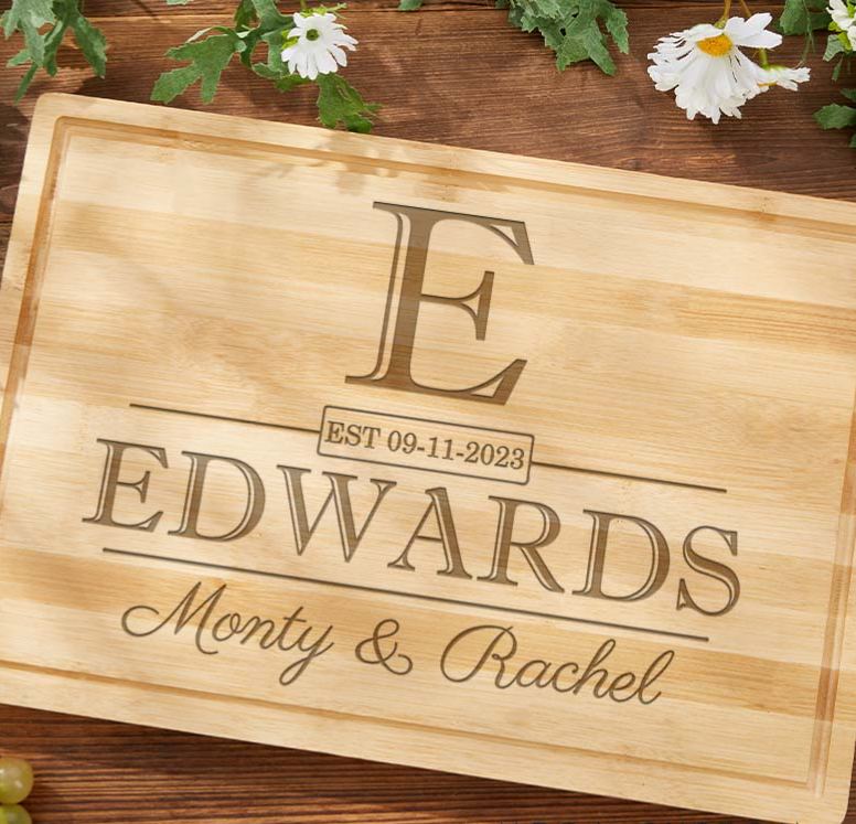 Personalized Couple 5th Anniversary Bamboo Cutting Board Wife Husband Wooden Anniversary Cutting Board Monogram Cutting Board for Her Him